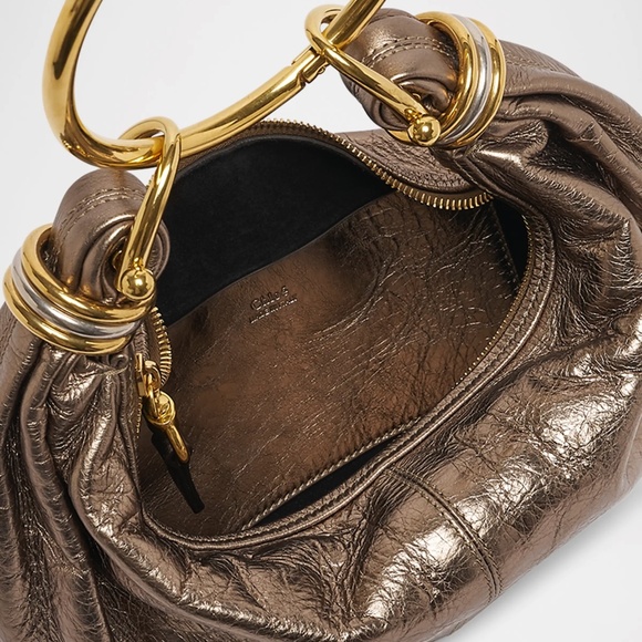 Chloé Bracelet Embellished Metallic Leather Shoulder Bag - Shiny Grey - Picture 6 of 6